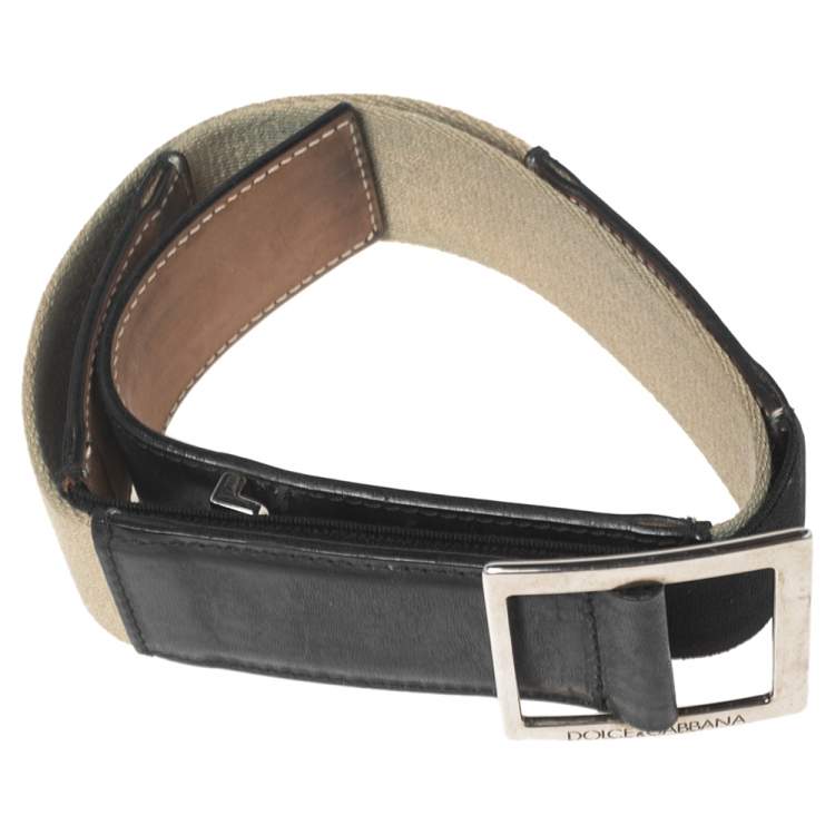 Pre Owned Dolce & Gabbana Black/Cream Canvas and Leather Buckle Belt 85CM
