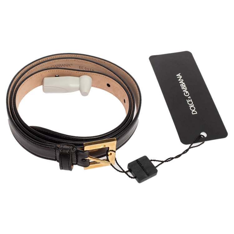 Pre Owned Dolce & Gabbana Black Leather Buckle Belt 90CM