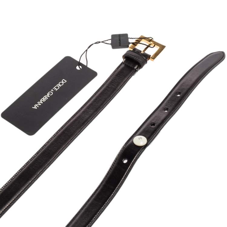 Pre Owned Dolce & Gabbana Black Leather Buckle Belt 90CM