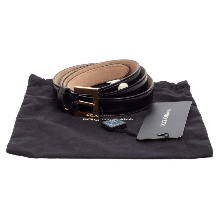 Pre Owned Dolce & Gabbana Black Leather Buckle Belt 90CM