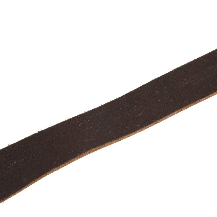Pre Owned Dolce & Gabbana Brown Leather Metal Logo Plaque Belt 95CM