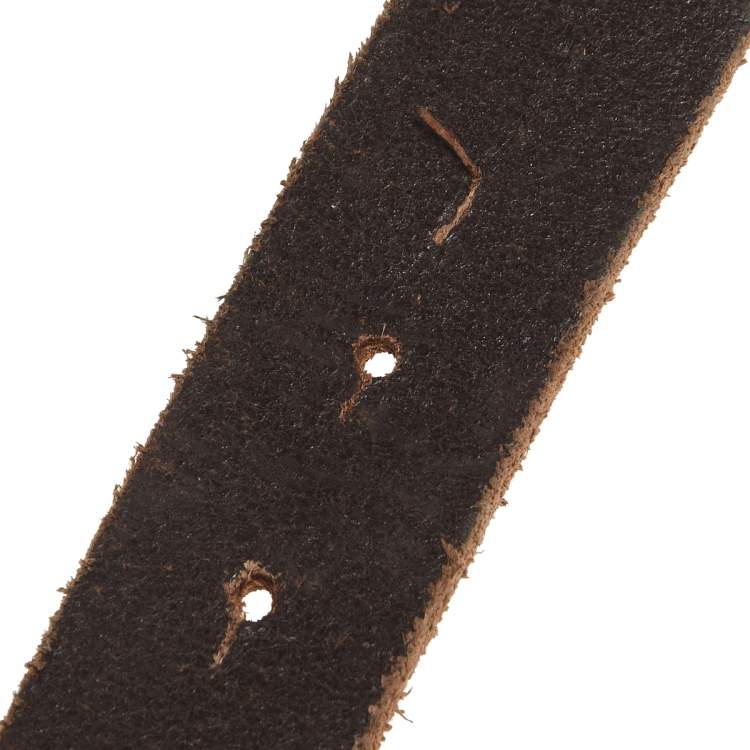 Pre Owned Dolce & Gabbana Brown Leather Metal Logo Plaque Belt 95CM