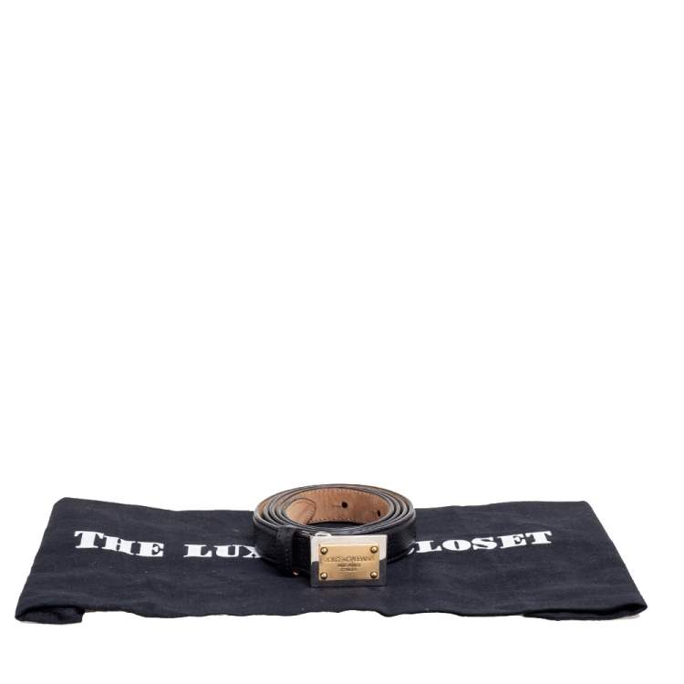 Pre Owned Dolce & Gabbana Black Leather Logo Plaque Belt 90CM