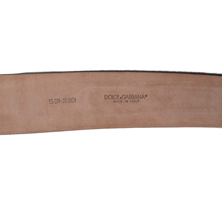 Pre Owned Dolce & Gabbana Brown Leopard Print Calf Hair Logo Plaque Belt 95CM