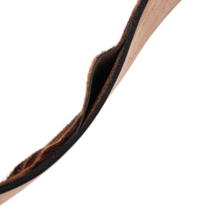 Pre Owned Dolce & Gabbana Brown Leopard Print Calf Hair Logo Plaque Belt 95CM