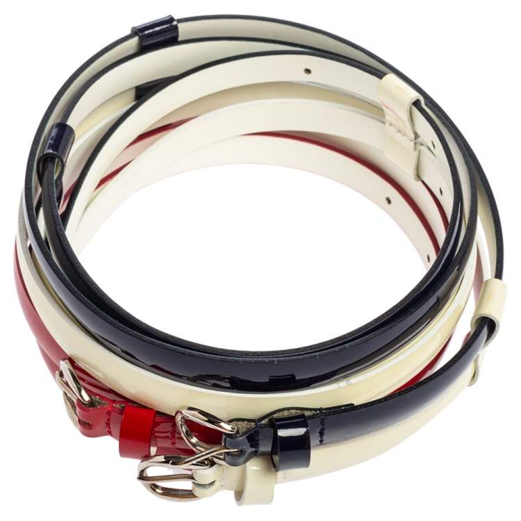 Pre Owned D&G Multicolor Patent Leather Triple Slim Waist Belt 90CM