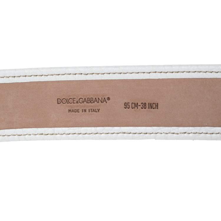Pre Owned Dolce & Gabbana White/Brown Leopard Calf Hair and Leather Logo Plaque Belt 95CM