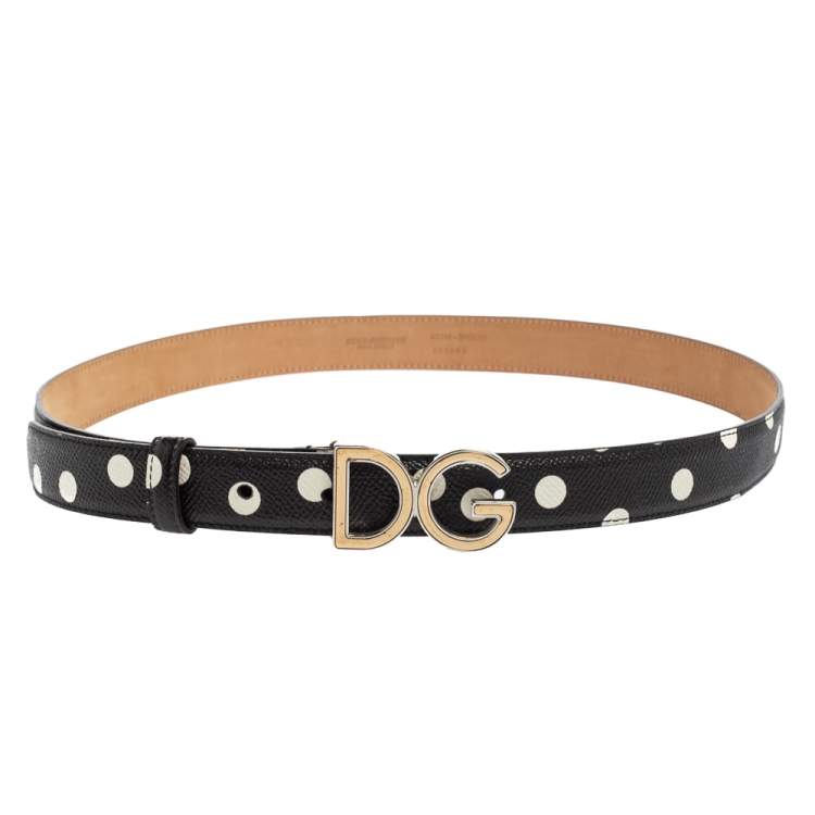 Pre Owned Dolce & Gabbana Black/White Polka Leather DG Logo Belt 85CM