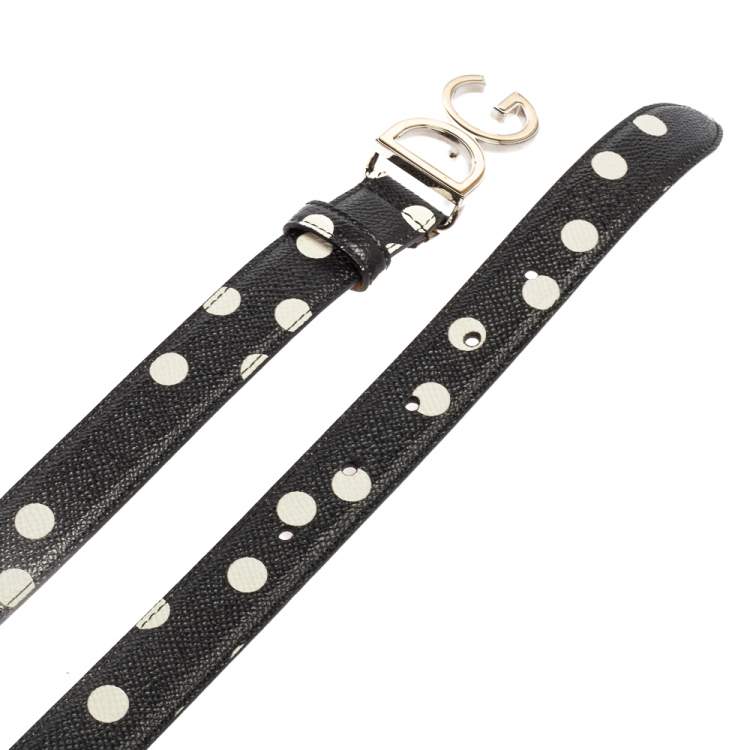 Pre Owned Dolce & Gabbana Black/White Polka Leather DG Logo Belt 85CM