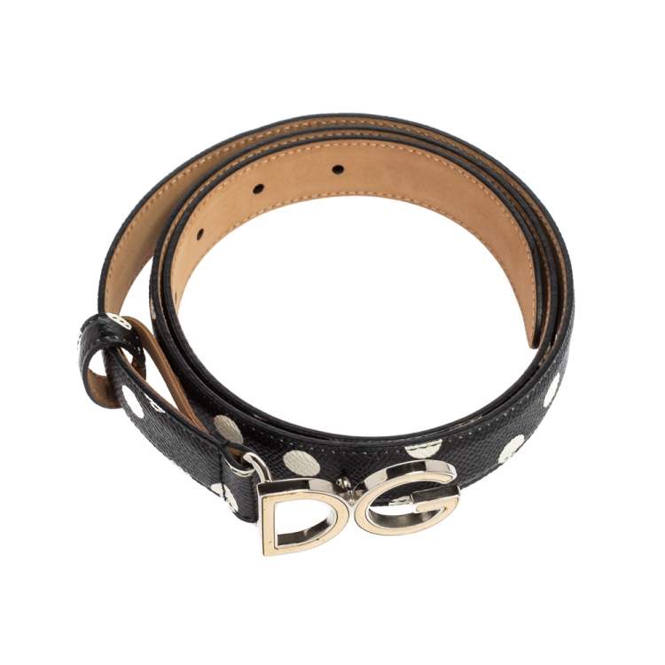 Pre Owned Dolce & Gabbana Black/White Polka Leather DG Logo Belt 85CM