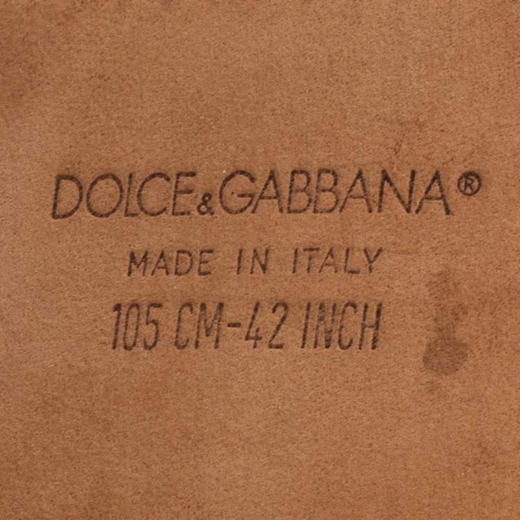 Pre Owned Dolce & Gabbana Dark Brown Perforated Leather and Canvas DG Logo Belt 105CM