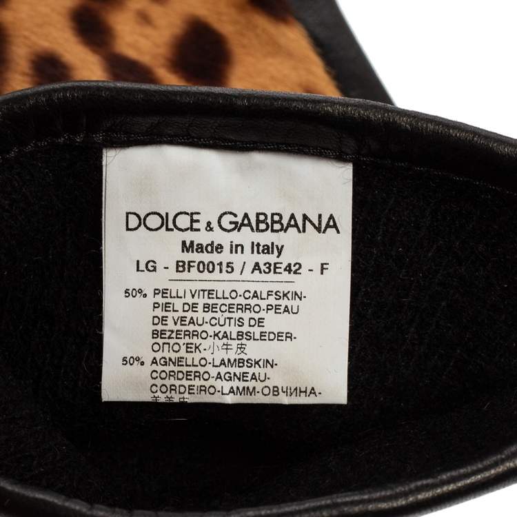 Pre Owned Dolce & Gabbana Black/Brown Leopard Print Calf Hair and Leather Long Gloves 
