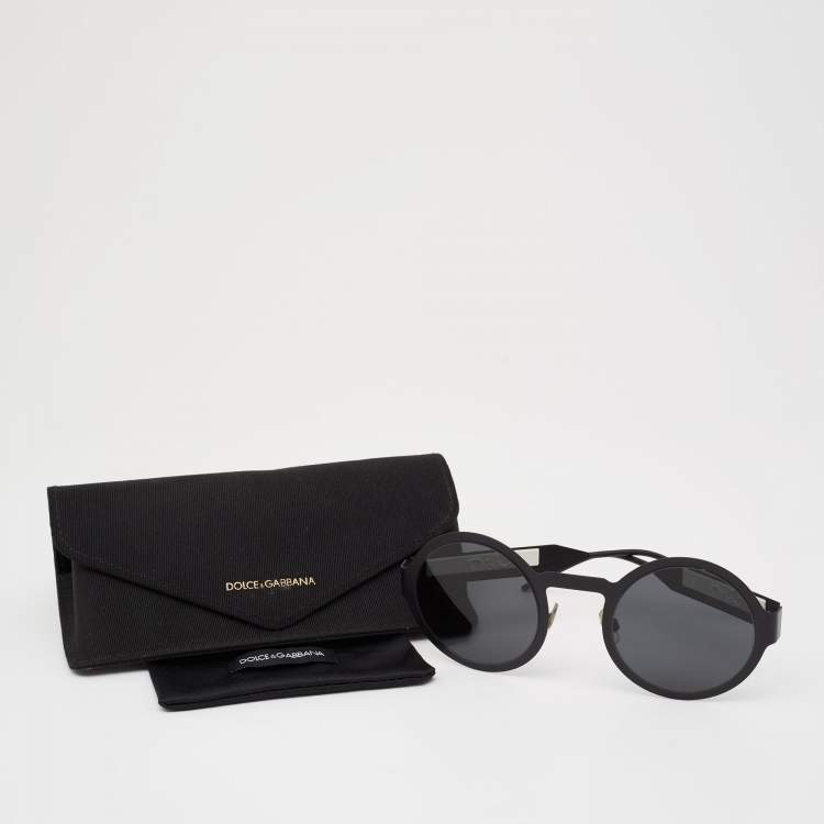 Pre Owned Dolce & Gabbana Black Tone/ Grey DG2234 Round Sunglasses