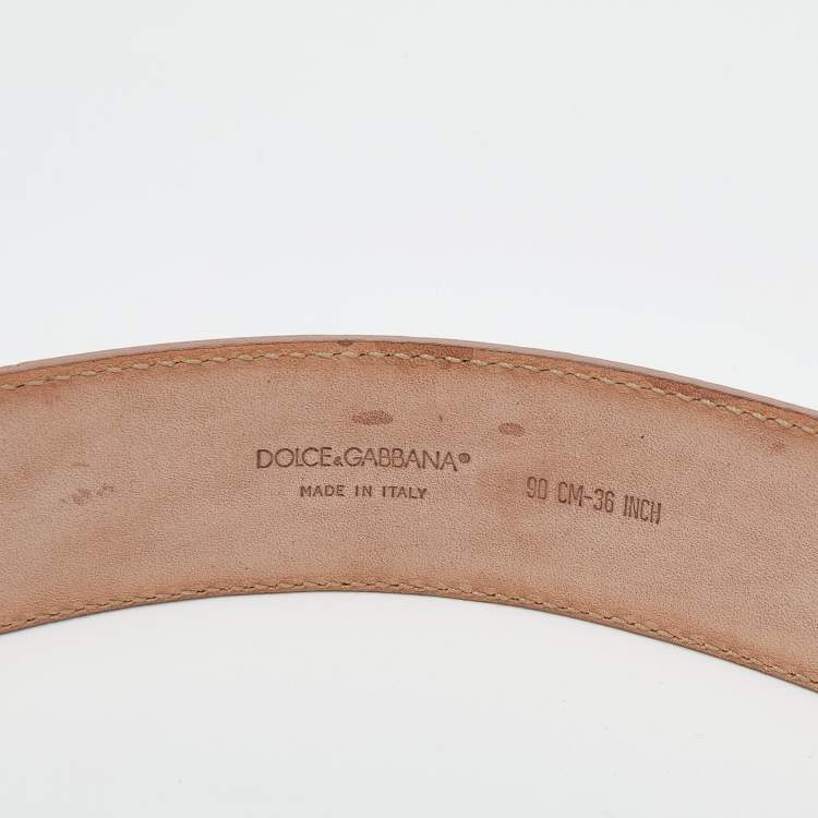 Pre Owned Dolce & Gabbana Metallic Rose Gold Leather Buckle Belt 90 CM