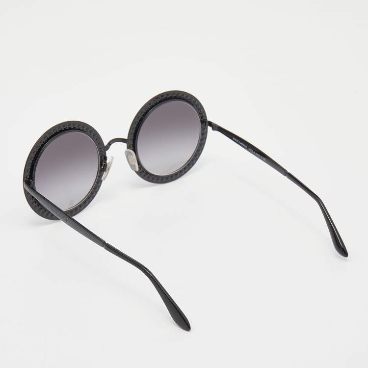 Pre Owned Dolce & Gabbana Black / Grey Gradient DG 2170-B Crystal Embellished Round Sunglasses