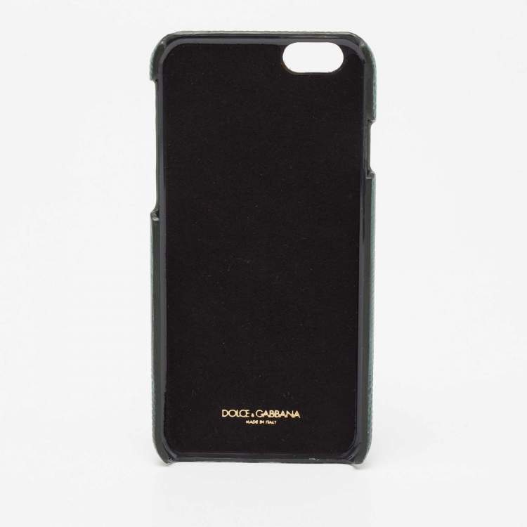 Pre Owned Dolce & Gabbana Green Lizard Embossed Leather Crystal Embellished  iPhone 6 Case
