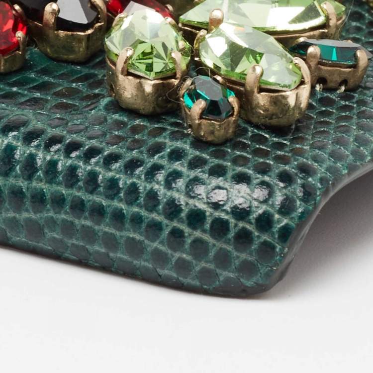 Pre Owned Dolce & Gabbana Green Lizard Embossed Leather Crystal Embellished  iPhone 6 Case