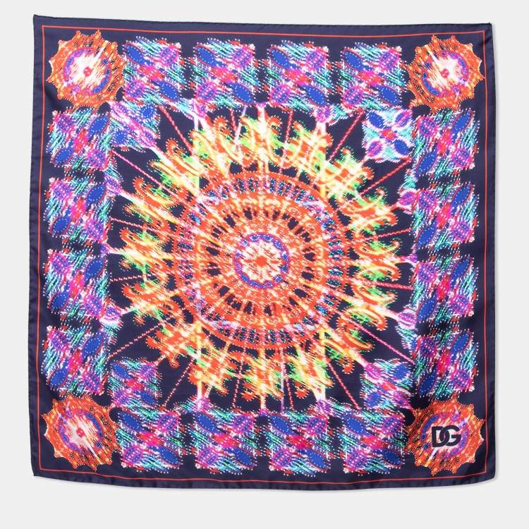 Pre Owned Dolce & Gabbana Navy Blue Illumination Print Silk Scarf