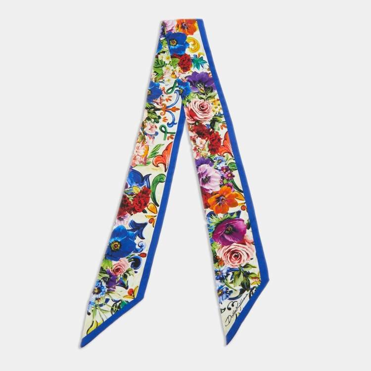 Pre Owned Dolce & Gabbana Multicolor Floral Printed Silk Bandeau Scarf