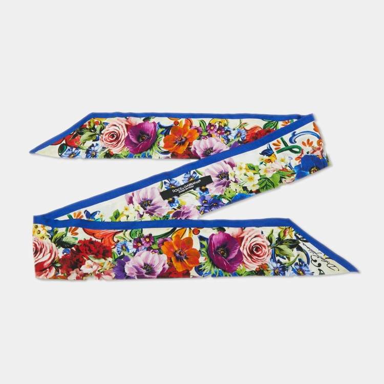 Pre Owned Dolce & Gabbana Multicolor Floral Printed Silk Bandeau Scarf