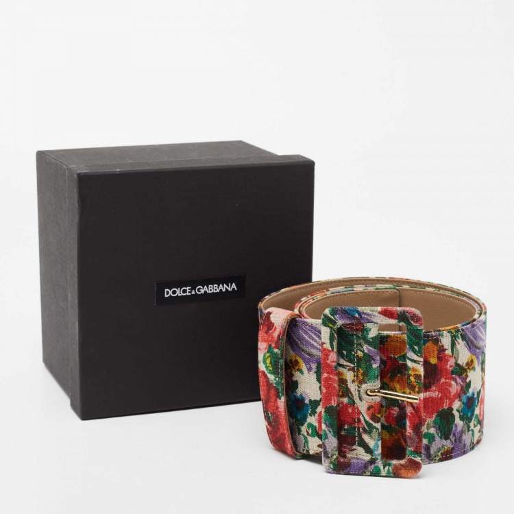 Pre Owned Dolce & Gabbana Multicolor Floral Print Canvas Waist Wide Buckle Belt 80CM