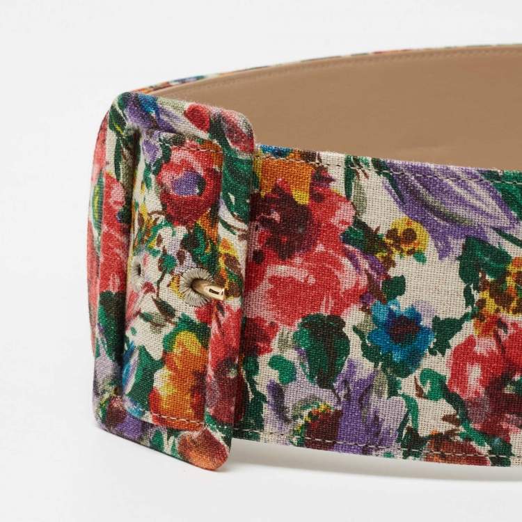 Pre Owned Dolce & Gabbana Multicolor Floral Print Canvas Waist Wide Buckle Belt 80CM