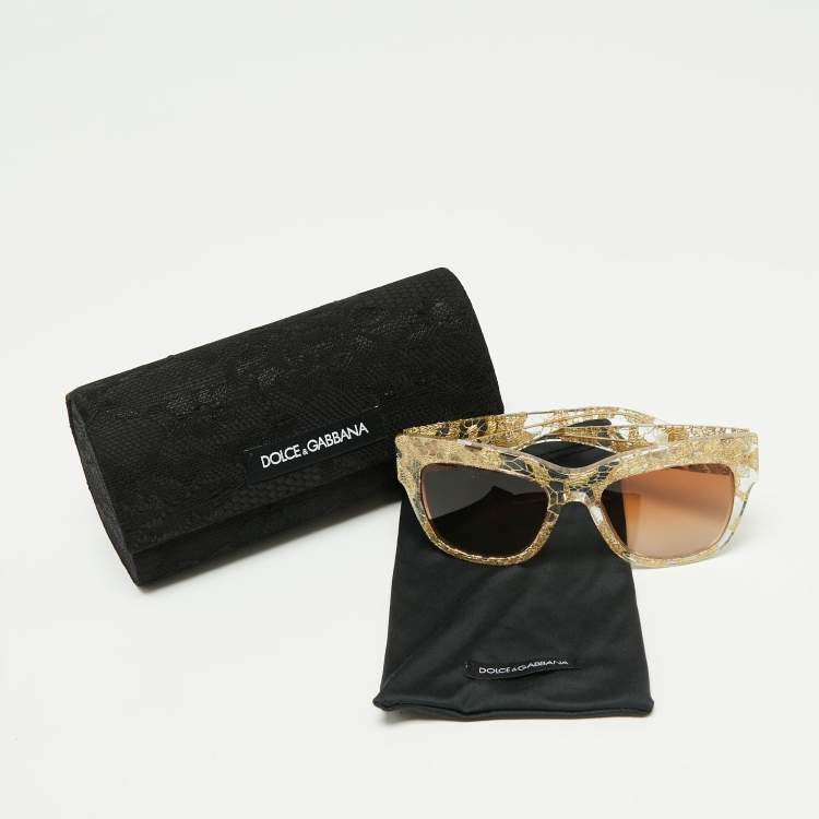 Pre Owned Dolce & Gabbana Gold Lace DG 4231 Square Sunglasses