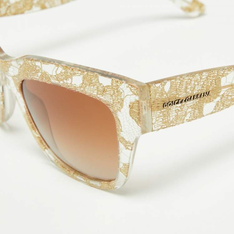 Pre Owned Dolce & Gabbana Gold Lace DG 4231 Square Sunglasses