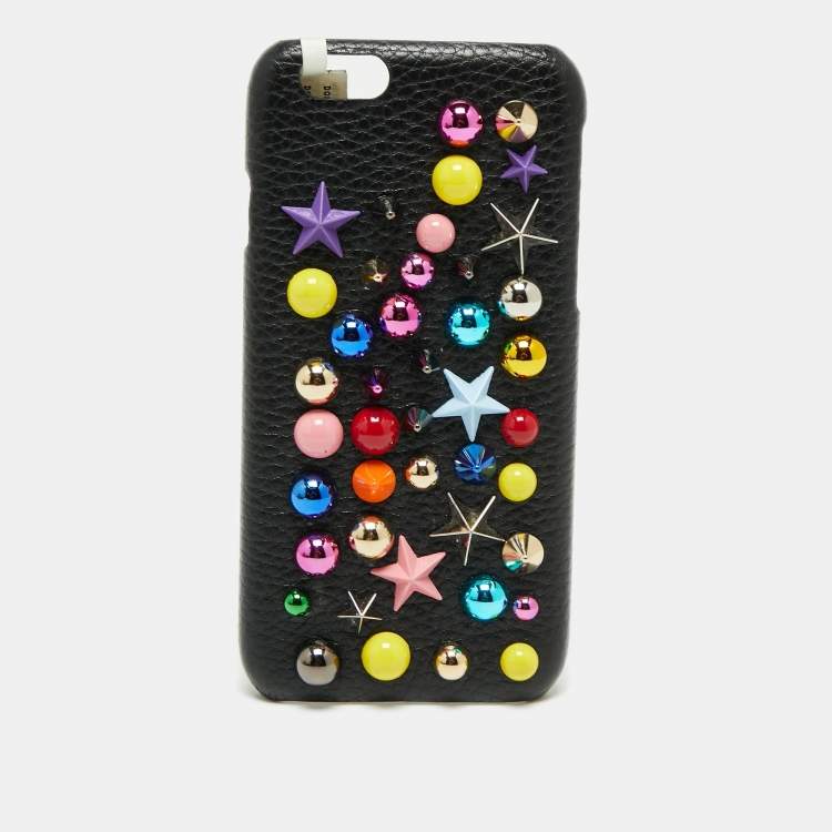 Pre Owned Dolce & Gabbana Black Leather Embellished iPhone 6 Cover