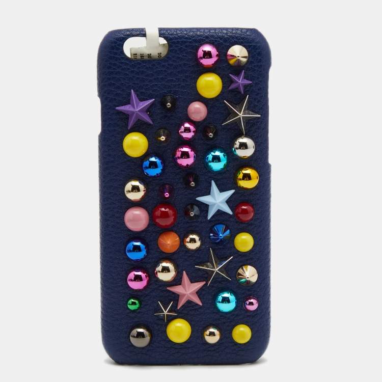 Pre Owned Dolce & Gabbana Blue Leather Embellished iPhone 6 Cover