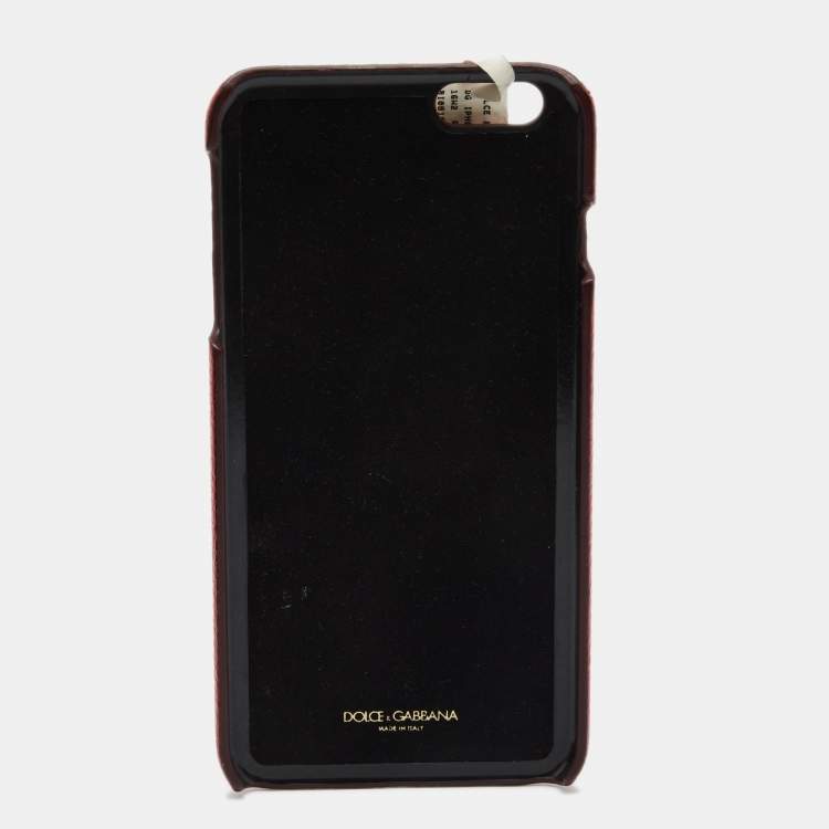 Pre Owned Dolce & Gabbana Red Leather Embellished iPhone 6 Plus Cover