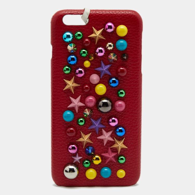Pre Owned Dolce & Gabbana Red Leather Embellished iPhone 6 Plus Cover