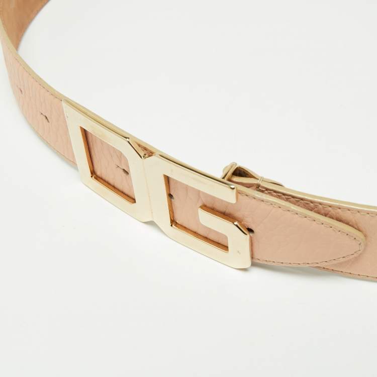 Pre Owned Dolce & Gabbana Light Pink Leather DG Logo Belt 90CM