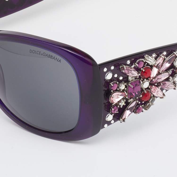 Pre Owned Dolce & Gabbana Purple/ Grey Limited Edition DG 4043 Embellished Oversized Sunglasses