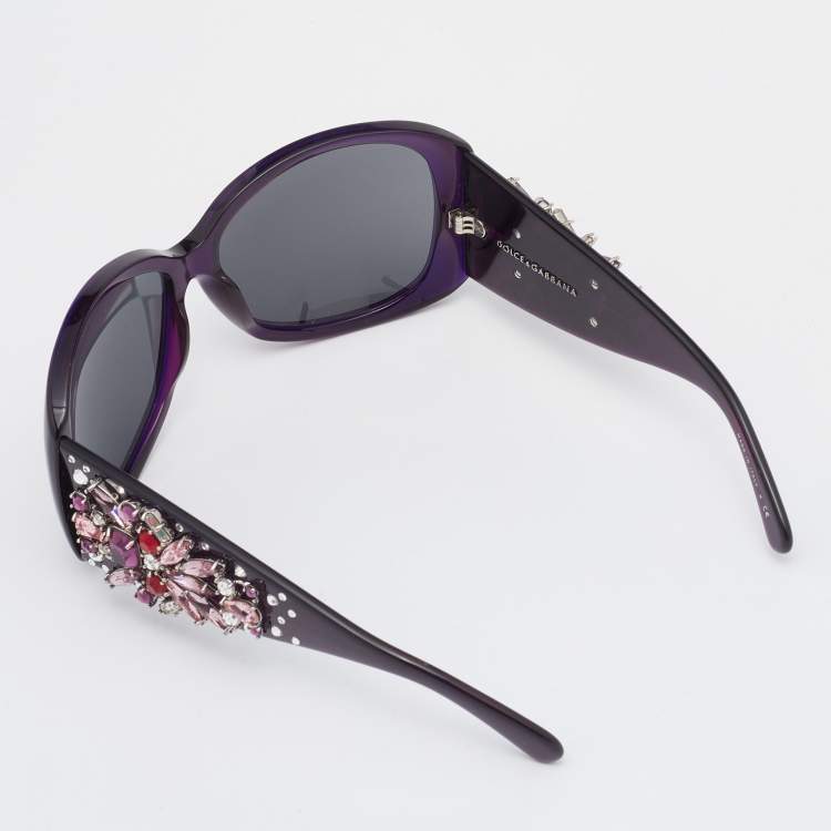 Pre Owned Dolce & Gabbana Purple/ Grey Limited Edition DG 4043 Embellished Oversized Sunglasses
