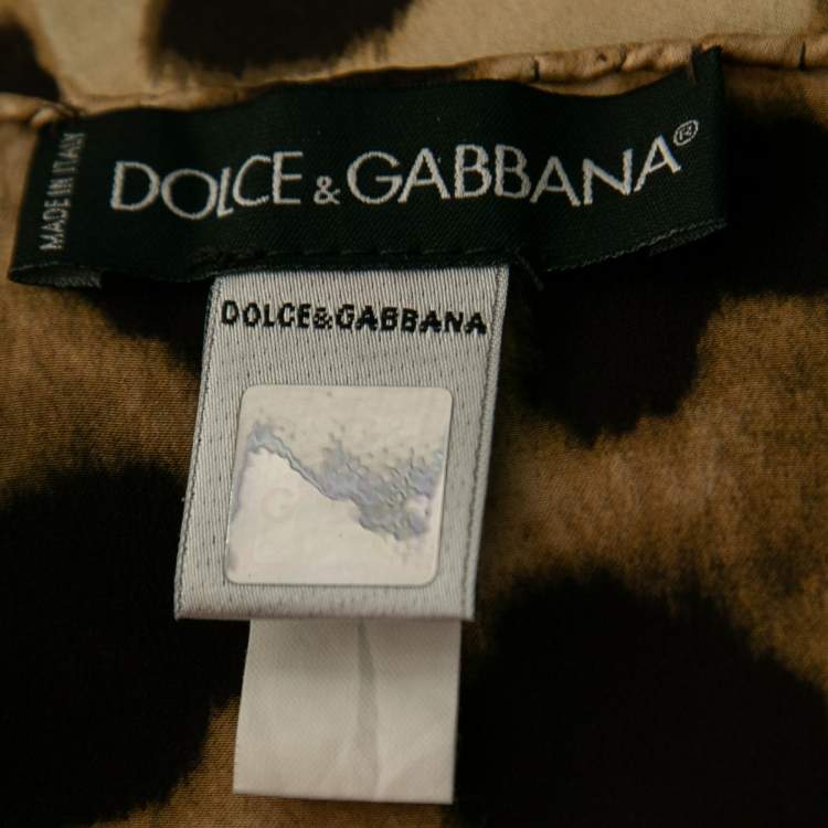 Pre Owned Dolce & Gabbana Brown Animal Print Satin Silk Scarf