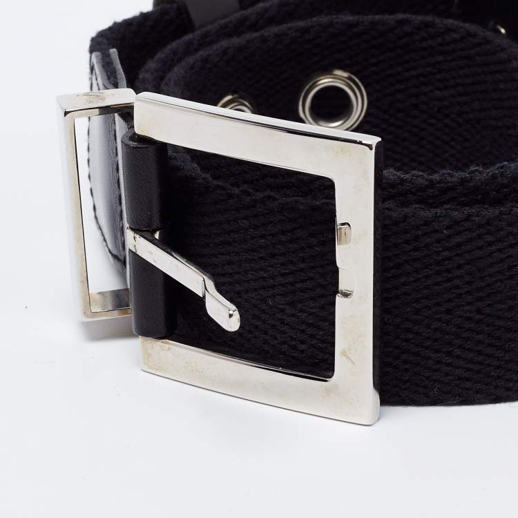 Pre Owned Dolce & Gabbana Black Canvas and Leather Logo Plaque Belt