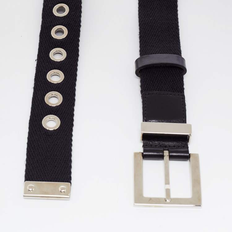 Pre Owned Dolce & Gabbana Black Canvas and Leather Logo Plaque Belt