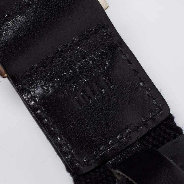 Pre Owned Dolce & Gabbana Black Canvas and Leather Logo Plaque Belt