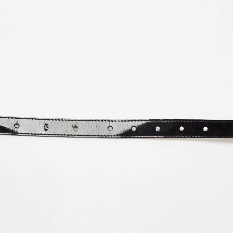 Pre Owned Dolce & Gabbana Black Patent Leather DG Buckle Slim Belt 85CM