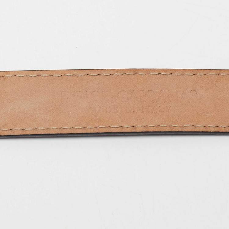 Pre Owned Dolce & Gabbana Black Patent Leather DG Buckle Slim Belt 85CM