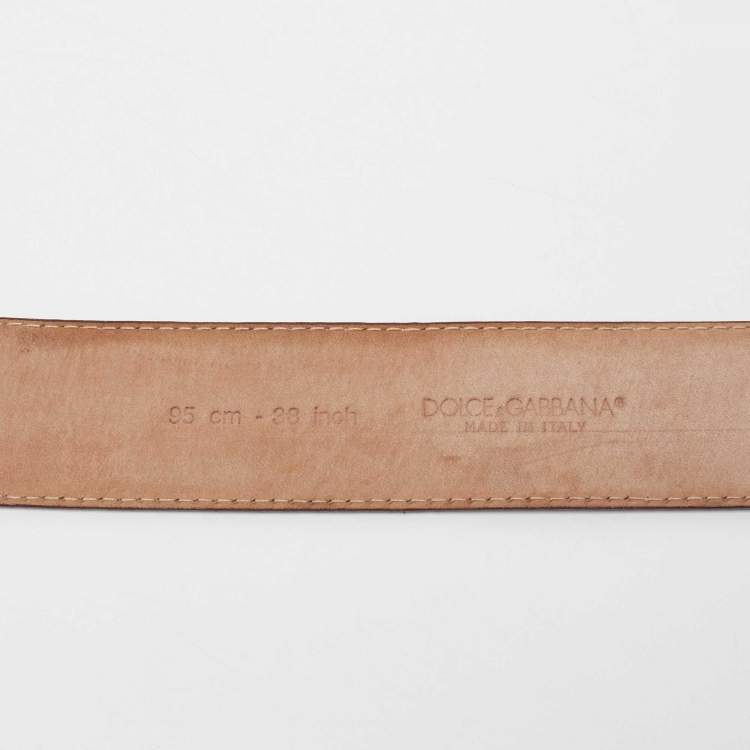 Pre Owned Dolce & Gabbana Brown Leather Logo Plaque Belt 95CM