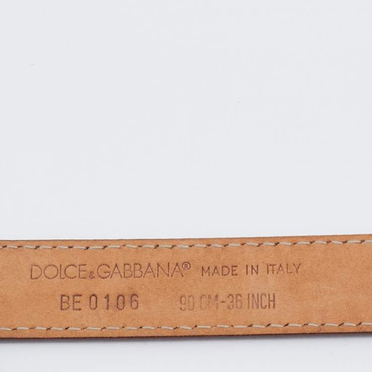 Pre Owned Dolce & Gabbana Brown Leather Slim DG Logo Belt 90CM