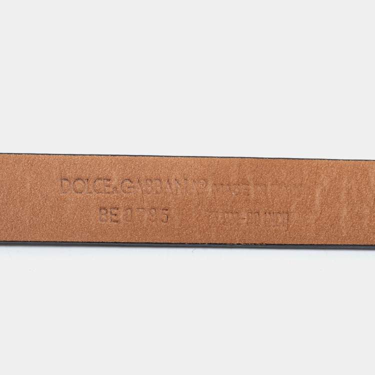 Pre Owned Dolce & Gabbana Black Leather Logo Plaque Belt 75 CM