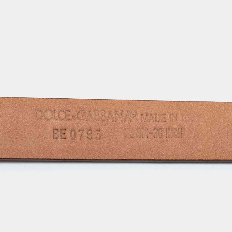 Pre Owned Dolce & Gabbana Brown Leather Logo Plaque Belt 75 CM