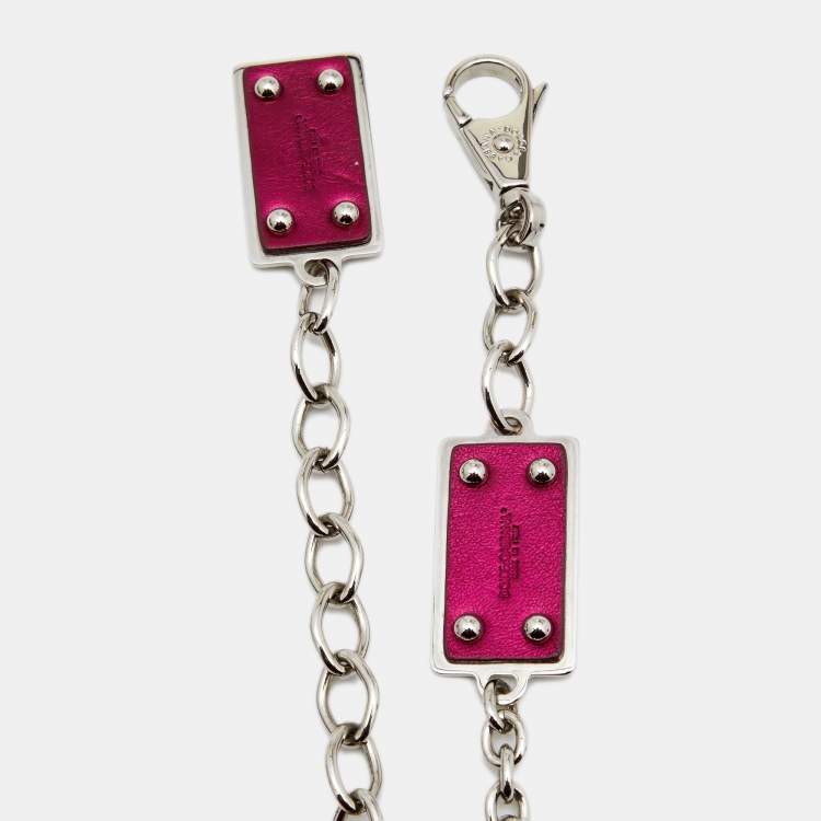 Pre Owned Dolce & Gabbana Pink/Silver Leather and Metal Logo Plaque Chain Belt 90CM