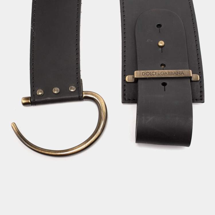 Pre Owned Dolce & Gabbana Black Leather D Ring Waist Belt 90CM