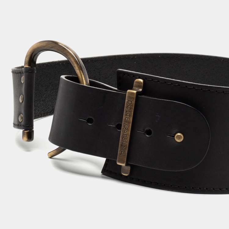 Pre Owned Dolce & Gabbana Black Leather D Ring Waist Belt 90CM
