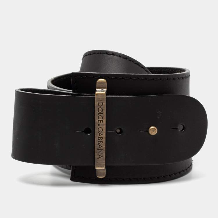 Pre Owned Dolce & Gabbana Black Leather D Ring Waist Belt 90CM
