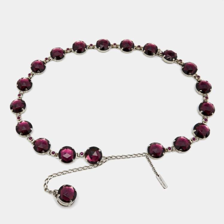 Pre Owned Dolce & Gabbana Purple Crystal Embellished Silver Tone Belt